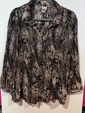 Covington Taupe and Black Printed Pleated Blouse